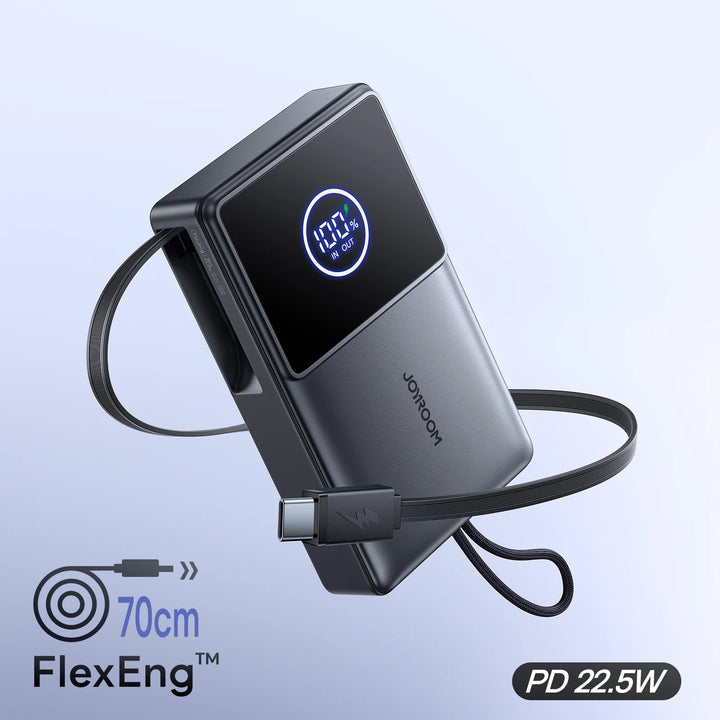 Joyroom 10000mAh\22.5W Mini Power Bank with Fast Charging & Built-in Retractable Cable