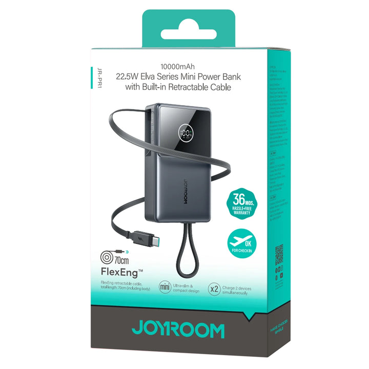 Joyroom 10000mAh\22.5W Mini Power Bank with Fast Charging & Built-in Retractable Cable