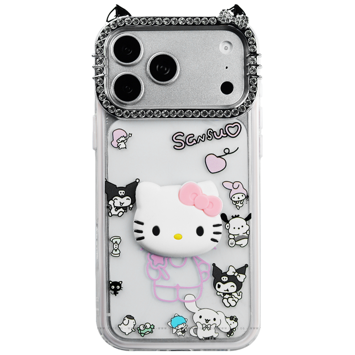 Cute Cartoon Clear Case with Shiny Camera Frame iPhone 17 Air