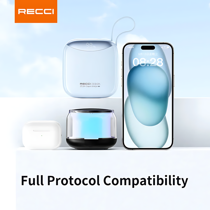 Recci Stylish Power Bank Fast Charging with Dual Cable 10000mAh