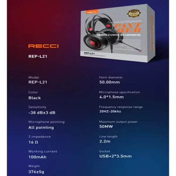 Recci Lightning Wired Gaming Headphone