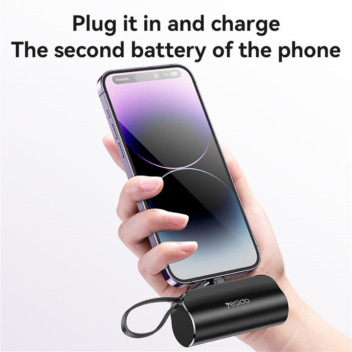 Yesido 5000mAh Super Mini Power Bank with Built-in USB-C & USB Plug