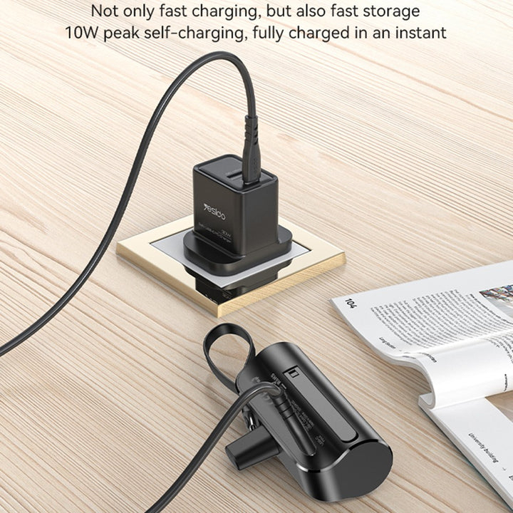 Yesido 5000mAh Super Mini Power Bank with Built-in USB-C & USB Plug