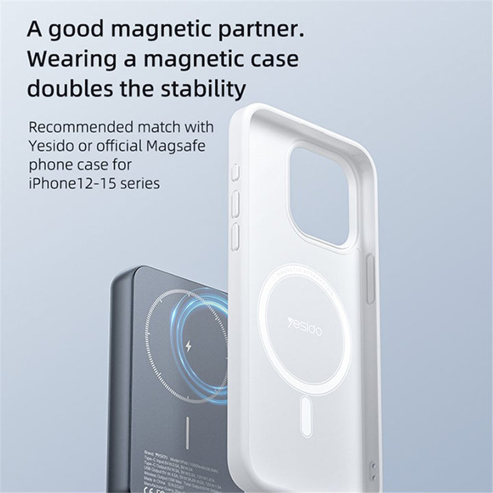 Yesido 10000mAh \ 15W Power Bank with LED Digital Display & Fast Wireless Charging
