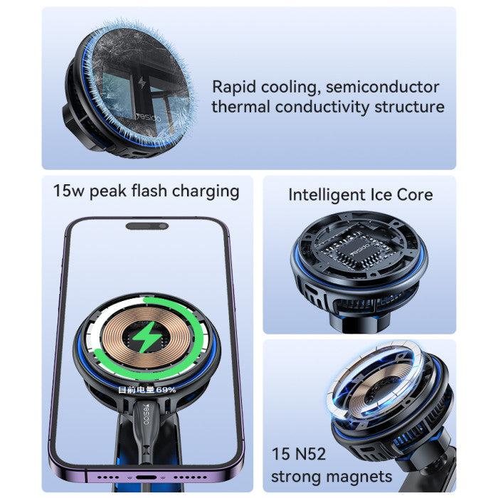 Yesido Semiconductor Cooling 15W Magnetic Wireless Car Charger Holder