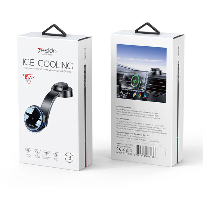 Yesido Semiconductor Cooling 15W Magnetic Wireless Car Charger Holder