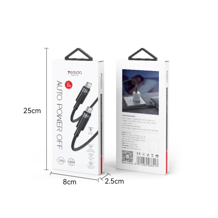 Yesido 60W Type-C to Type-C Auto Disconnect Fast Charging Cable