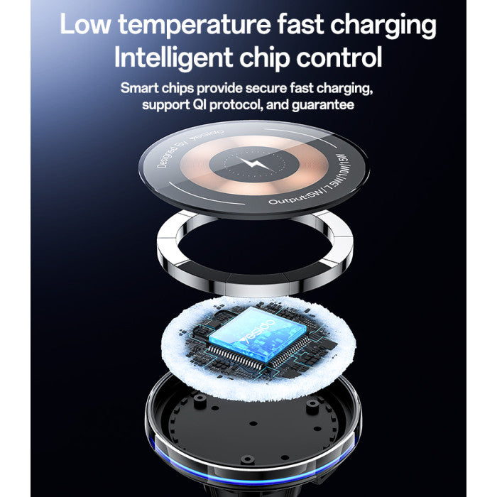 Yesido 15W Magnetic Wireless Charging Car Holder with Flowing Light