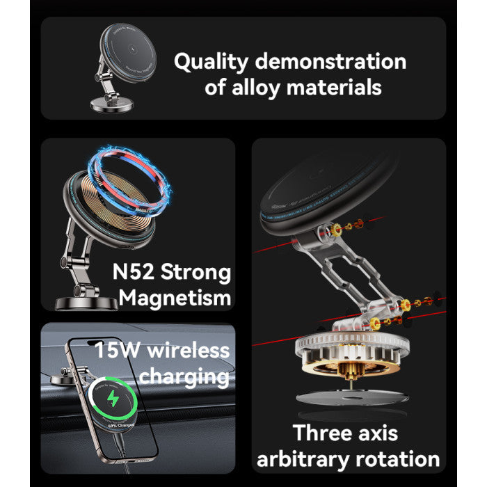 Yesido 15W Magnetic Wireless Car Holder with 360° Rotation