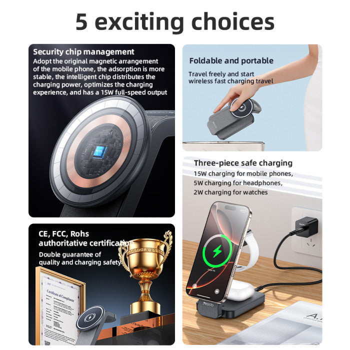 Yesido 20W 3-in-1 Foldable Magnetic Wireless Charger Station