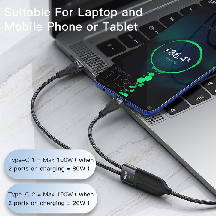Yesido 2 In 1 Type-C  Fast Charging Cable 100W