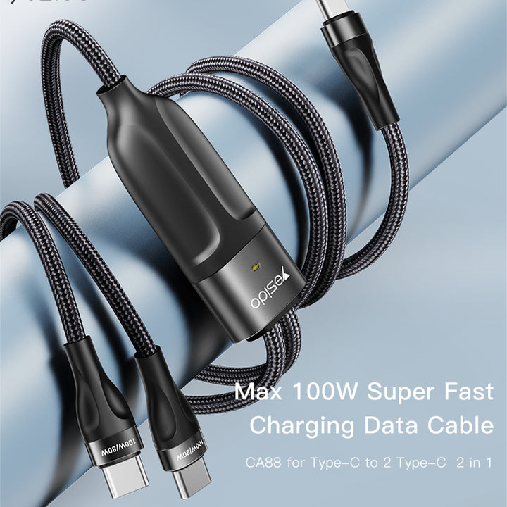 Yesido 2 In 1 Type-C  Fast Charging Cable 100W