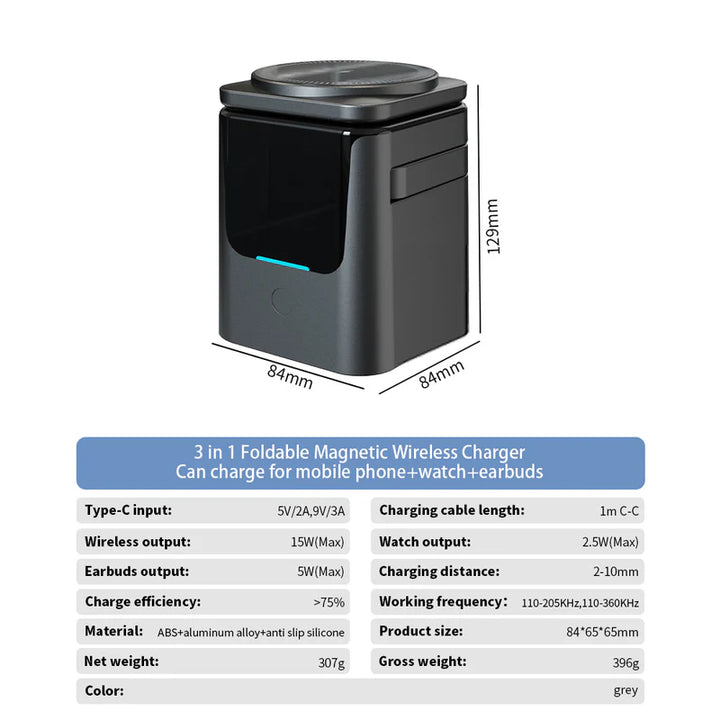 3-in-1 Magnetic Wireless Hidden Charger – Foldable Fast Charging Station