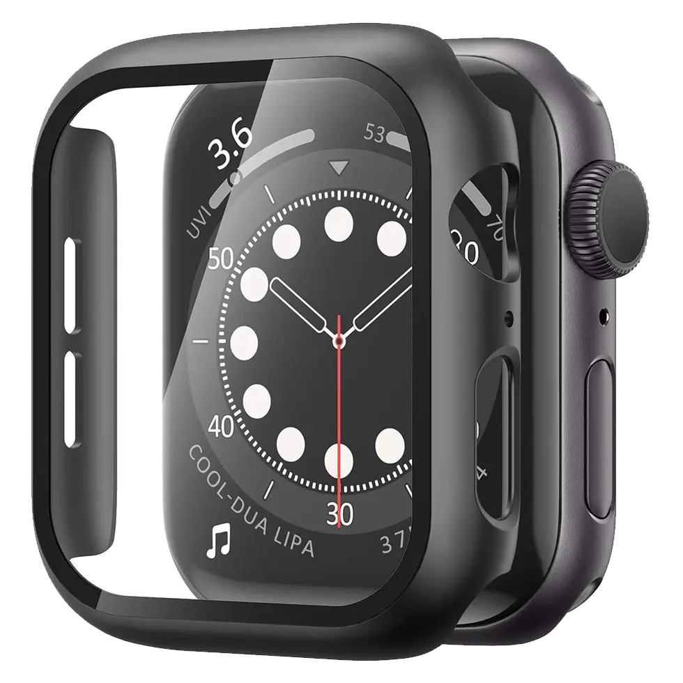 Matte Case with Tempered Glass Screen for Apple Watch - Black