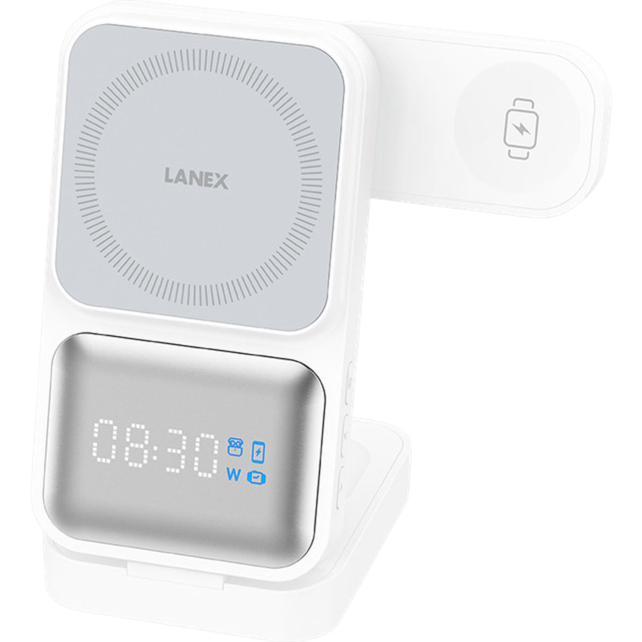 LANEX 3-in-1 Wireless Charger 15W Fast Charging with Clock Display