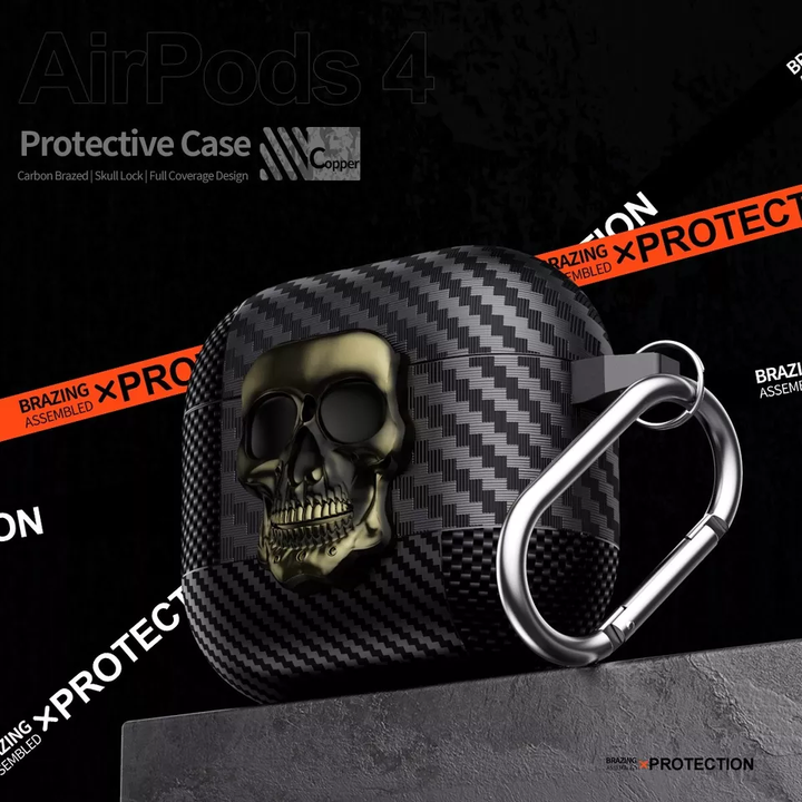 Carbon Fiber Skin Metal Skull Latch Switch AirPods Case